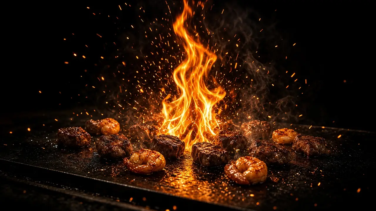 Illustrative image: flames over a hibachi grill